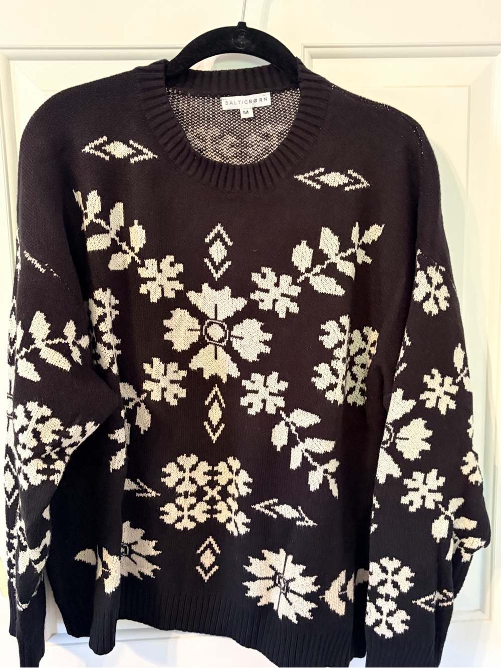 Baltic Born Black and White Nordic-Style Crewneck Sweater